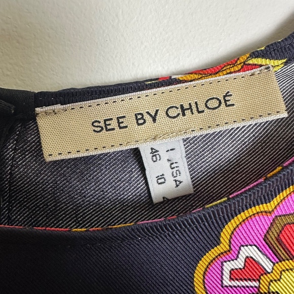 SEE by CHLOE Vibrant Silk Blouse, Multicolor | Sz. 10 - Picture 3 of 9